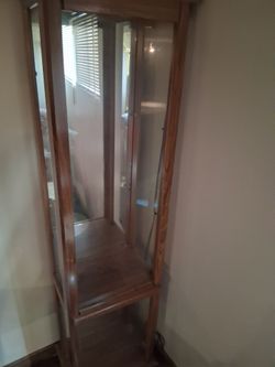 Tall Wood and Glass Corner Display Cabinet