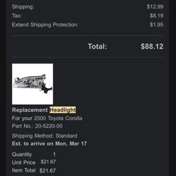 2000 Toyota Camry replacement headlight kit