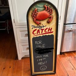 Vintage Chalk Menu Board Restaurant Cafe Crab Seafood Free Standing Carved Wood 