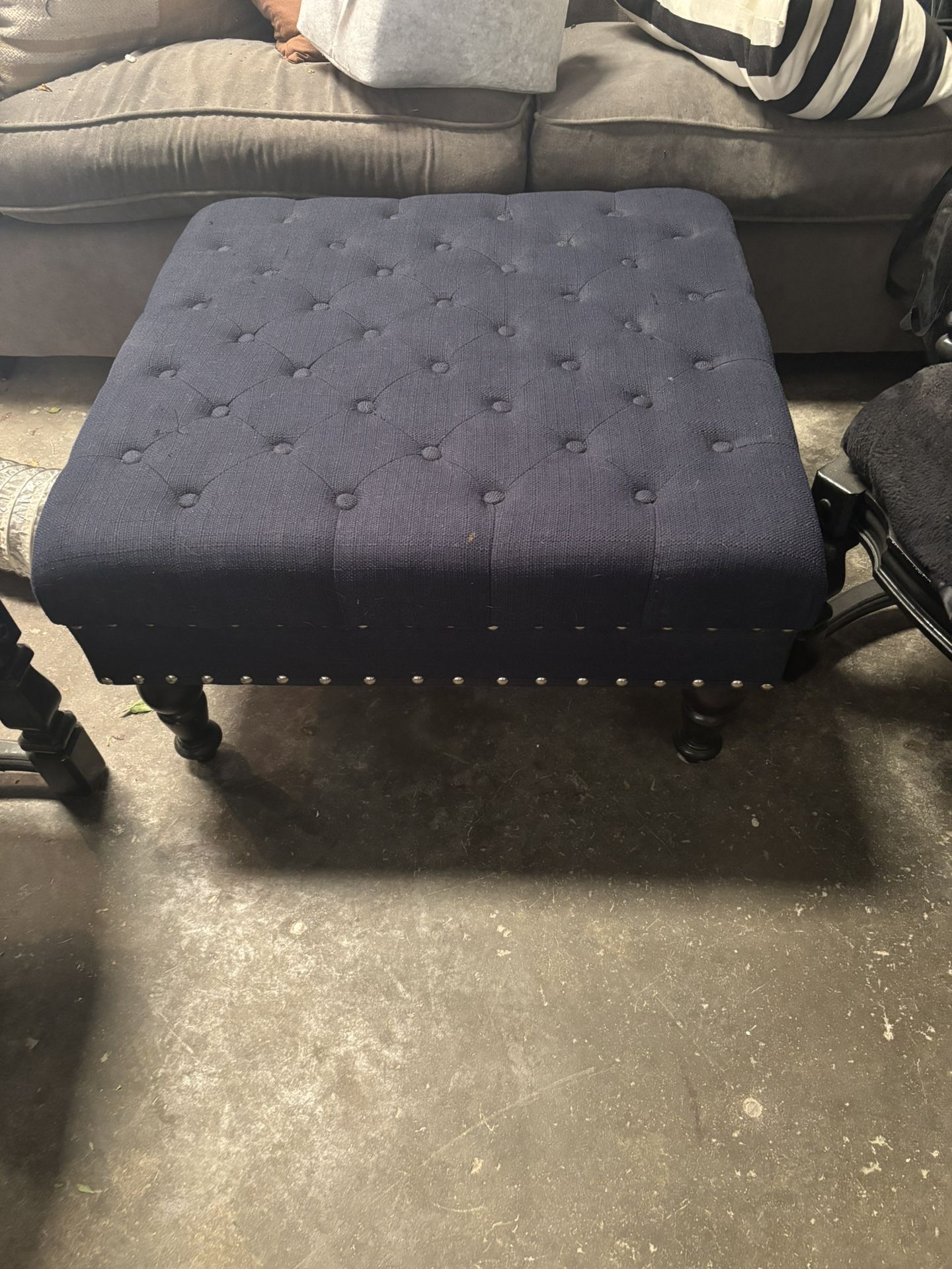 Tufted Navy Blue Ottoman 