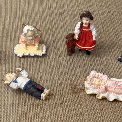 Set of 6 Vintage Porcelain Ashton Drake Doll Ornaments -   3” Long  