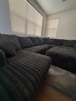 Large Dark blue Corduroy Sectional Sofa