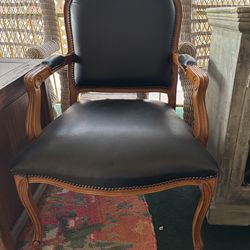 Beautiful Black Leather and Wooden Chair