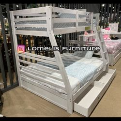 Twinfull White Brushed Bunkb3d W Orthopedic Matres 