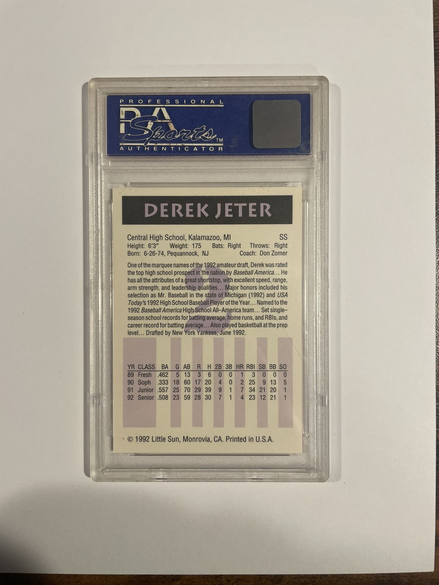 1992 Little Sun High School Prospects #2 Derek Jeter RC Rookie HOF