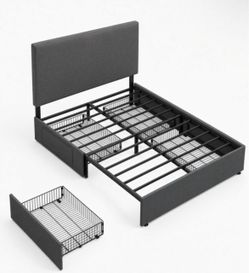Bed Frame Queen Size with Headboard and 4 Drawers