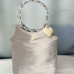 VICTORIA’s SECRET Silver Purse Tote Crushed Velvet Silvertone Pearl