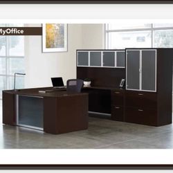 Furniture U Shaped Desk With Hutch And Cabinet