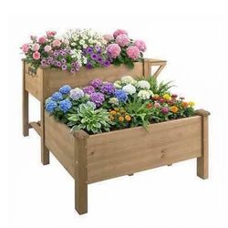 New 2-Tier Raised Garden Bed Outdoor Elevated Garden Box with Storage Shelf
