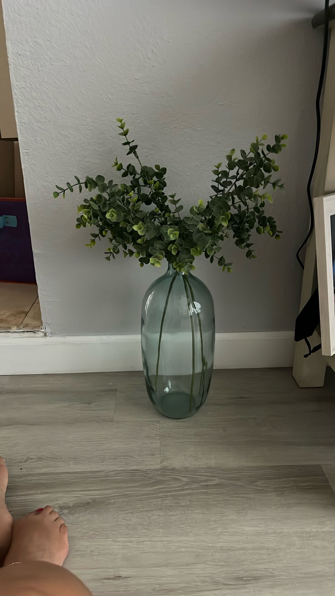 Vase With Fake Eucalyptus Stems