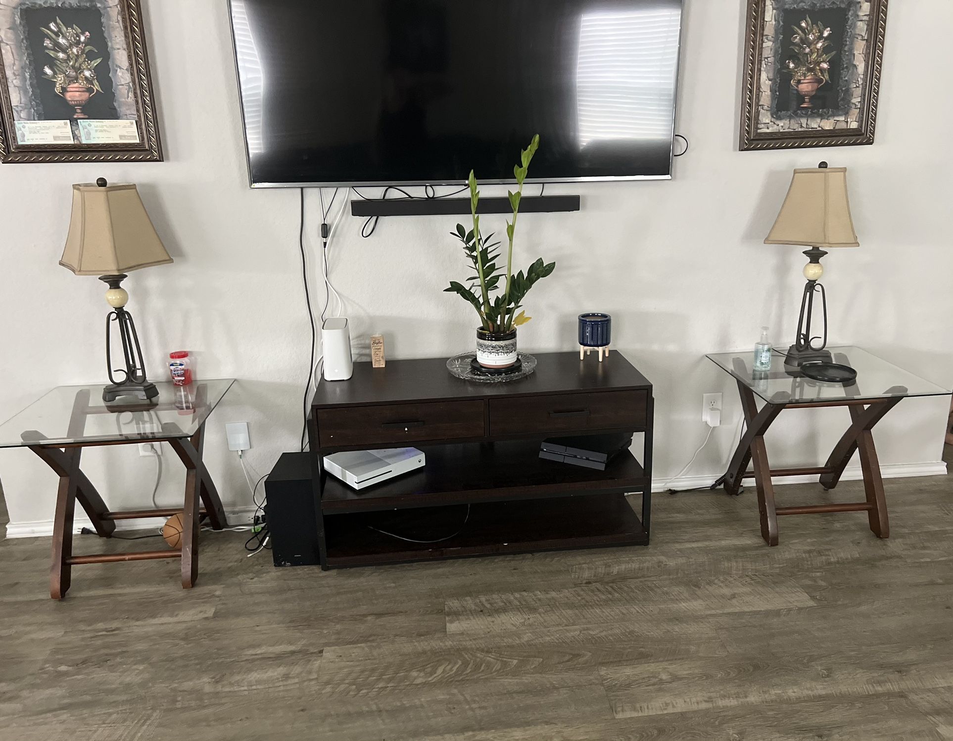 Desk, Lamps, End Tables , entertainment Center 