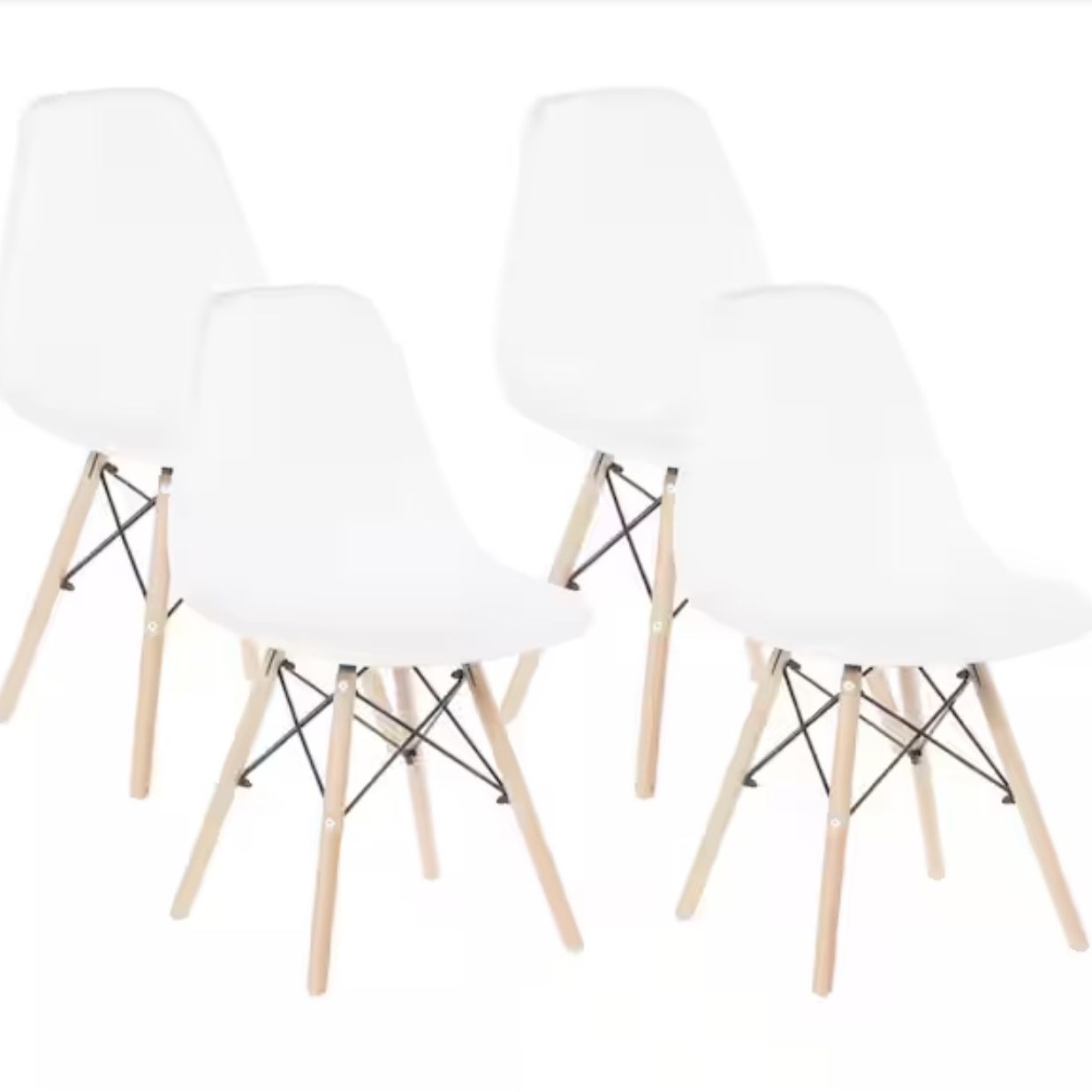 Mid-Century Modern White Style Plastic DSW Shell Dining Chair with Solid Beech Wooden Dowel Eiffel Legs (Set of 4) 3