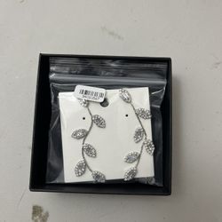Brand New Silver Crystal Leaf Earrings 