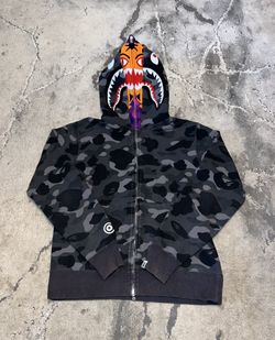 Bape Black / Purple Camo Shark Full Zip Tiger Double Hoodie ☂️
