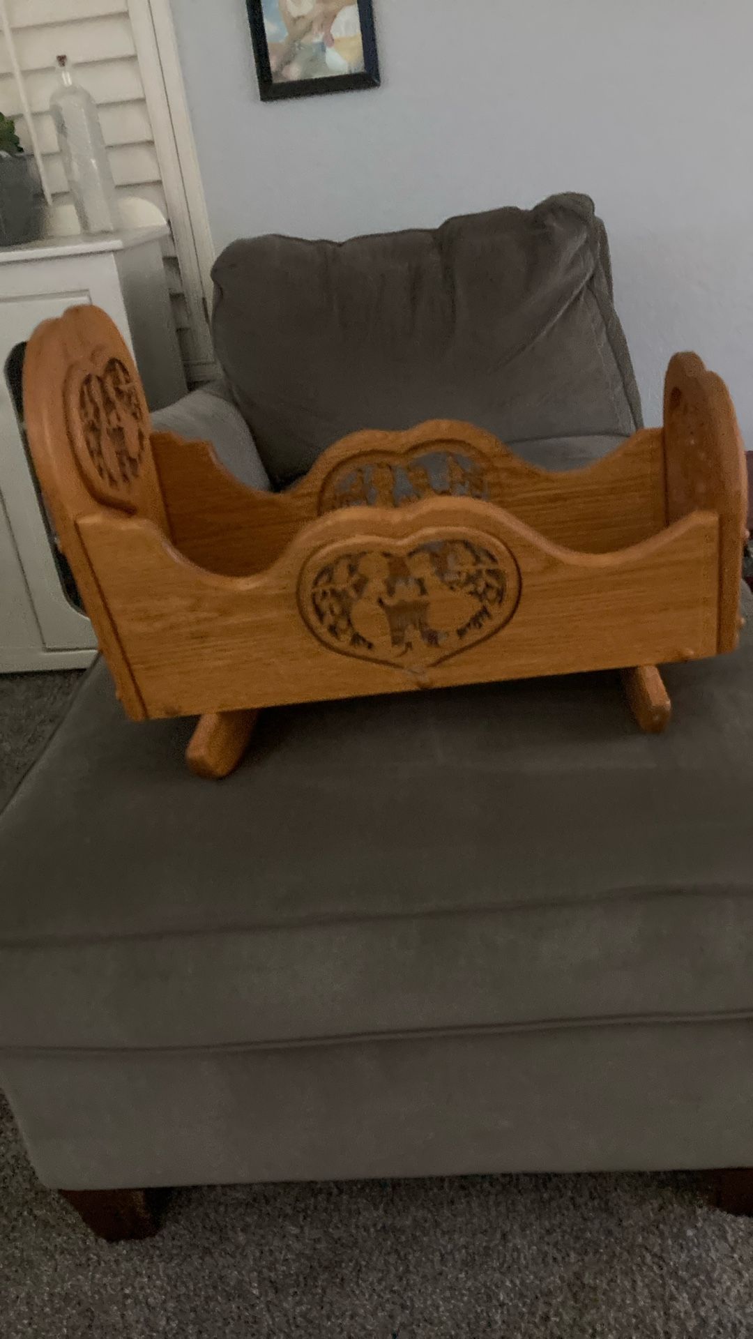 Carved Oak Baby Doll Rocker