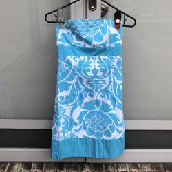 Aqua & White Tropical-Print Strapless Sundress