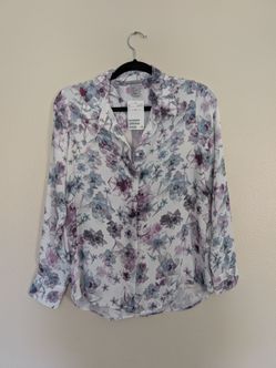 H&M Floral Long Sleeve Button Down Top