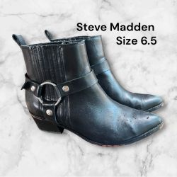 Steve Madden Powerful black leather boots - women - size 6.5 - cowboy goth punk