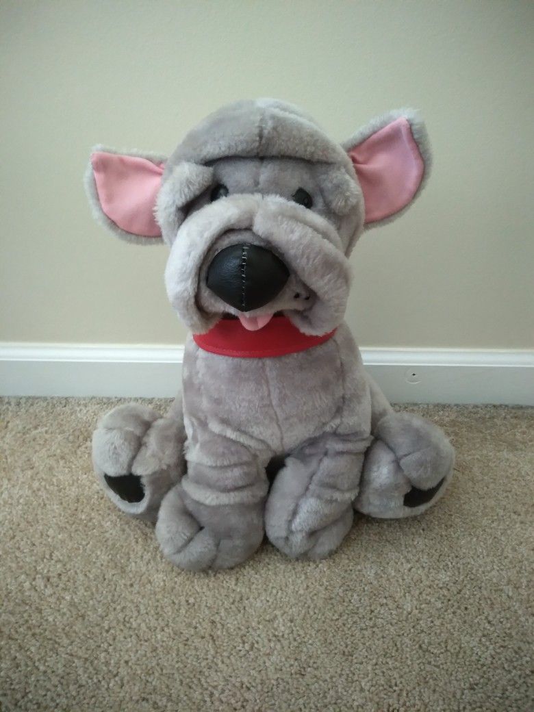 Shar Pei Gray Dog With Red Collar 13" Stuffed Animal