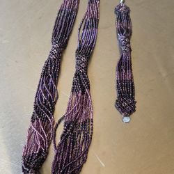 Beautiful! Seed Beads Multicolor 30" Necklace & 7" Bracelet  Purple Shade