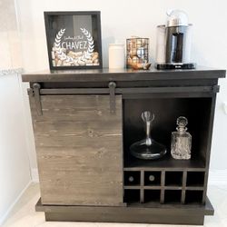 Custom built Wine Rack Cabinet Sideboard Buffet Coffee Hutch Hand Built Hutch Farmhouse farm house Carpenter Floating shelf faux Beam 