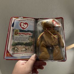 Brand New Germania The Bear Teenie Beanie Baby- Rare Ty Beanie- Retired McDonald's 1999 Plush Toy