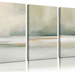 Set of 3 Sage Green Canvas Wall Art 12x16 Modern Neutral Abstract Home Decor