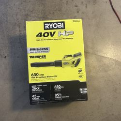 RYOBI 40V HP Brushless Whisper Series 160 MPH 650 CFM Cordless Battery Leaf Blower Kit 