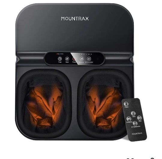 MOUNTRAX Foot Massager Machine with Heat, Deep Kneading Foot Massager for Plantar Fasciitis, Shiatsu Foot Massager with Remote, Fits Feet Up to Men Si