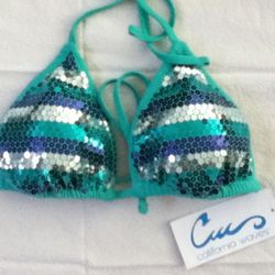BRAND NEW - CA Waves Women’s SIZE XS Sequined String Bikini Top