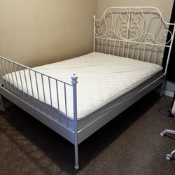 IKEA white full bed frame with mattress