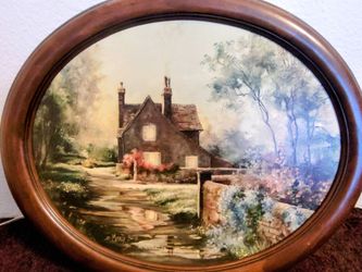 Mary Bell Cottage Landscape Oval Framed Print