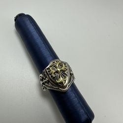 Custom Made Men’s 18kt Yellow Gold And Sterling Ring