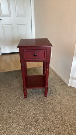Red Wood Accent Side Table with Drawer