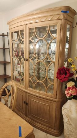 Large Wood China Cabinet with Glass Doors