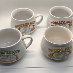 Vintage Recipe Soup Mug x4 