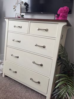 White Wood Dresser with Dark Top