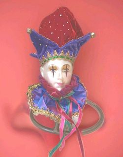Mardi Gras Jester Harlequin Doll Ornament Face Neck Porcelain 1990 Christmas
