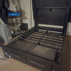 Dark Solid Wood Queen Bed Frame
