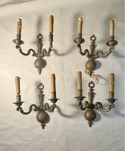 Early 20th Century Classical Adams Regency Double Arm Brass Sconces (Set of 4)