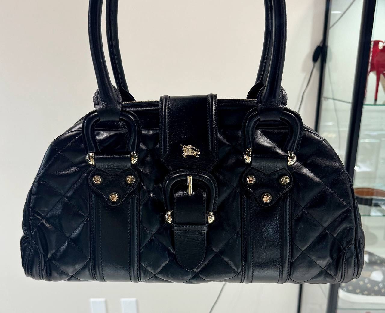 Burberry Prorsum Quilted Bowler Bag - Black Handle Bowling Gold Hardware Bags Clean