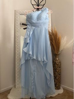 New with Tags size Small , 2, Formal Dress Light Blue One-Shoulder Pleated High-Low Gown