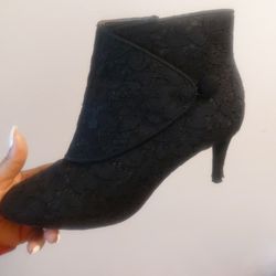 Black Lace Low  Boot Heels