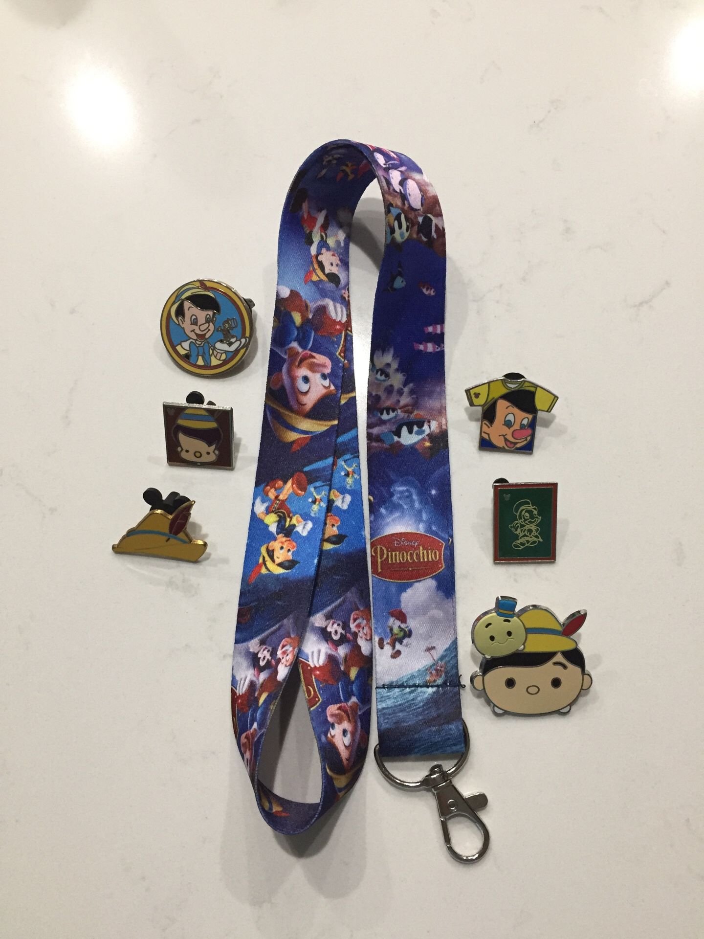 Disney Pinocchio lanyard with 6 tradable pins
