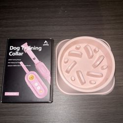 Pink Slow feed bowl and train shock/beep collar 
