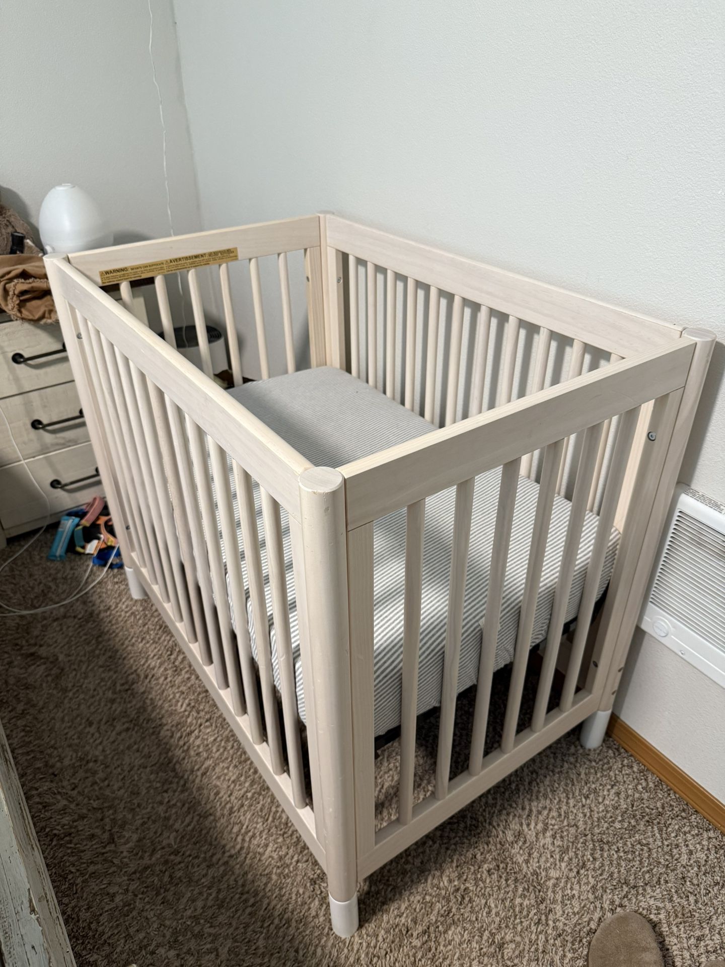 Babyletto Gelato 4-in-1 Convertible Mini Crib in Washed Natural and White, Greenguard Gold Certified + Mattress