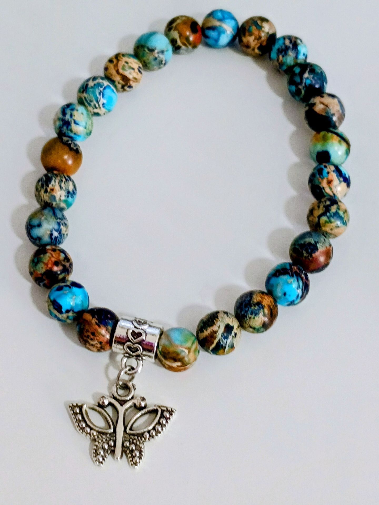 Imperial Jasper 7in Stretch Energy Bracelet w charm