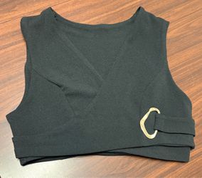 Shein Black Wrap Front Crop Top with Gold Buckle Size L