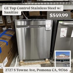GE Top Control Stainless Steel W/ Sanitize Dishwasher 