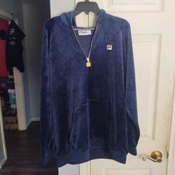 Fila Navy Blue Velour 1/4 Zip Hoodie Size XL 